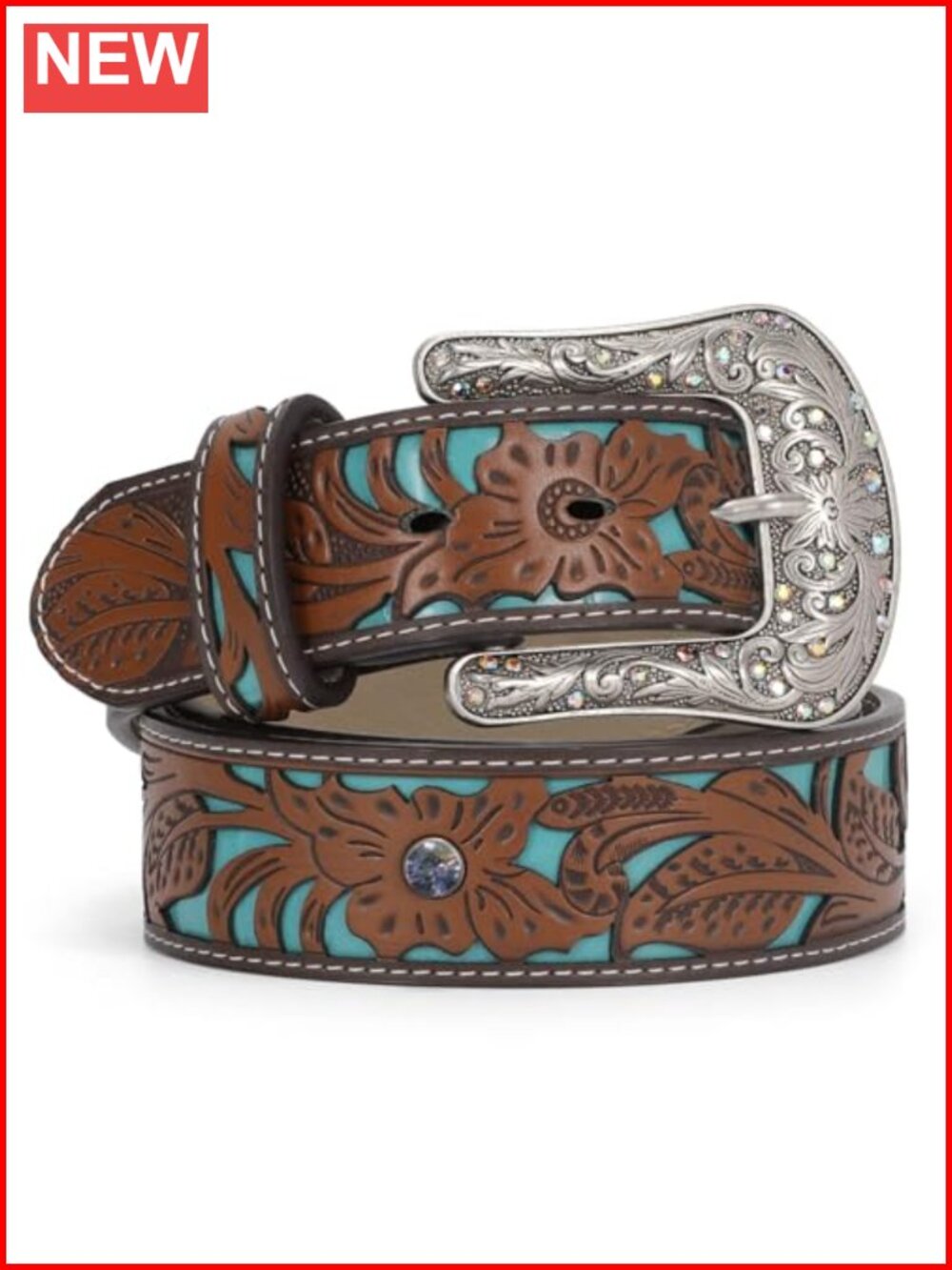 Western Belt Women Diamond Buckle PU Leather Cowgirl Belt for Jeans